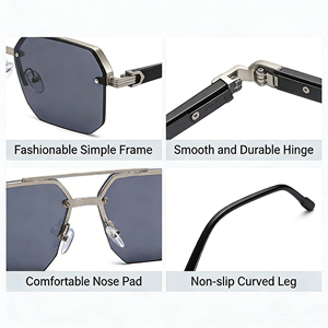 Nouvelles Lunettes de Soleil Carrées Sans Monture de Luxe en Métal à Coupe Diamantée UV400 Haute Performance 2026 pour Unisexe avec Verres PC - Product Image 2