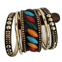 Bracelet unisexe tendance en corne de buffle laquée faite à la main, résine, agate, imitation perle, finition métallique, design élégant