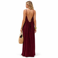 Robe longue personnalisée ODM de haute qualité pour femme en coton et lin, écologique, sexy, dos nu, à fines bretelles, coupe ample, style bohème pour l'été et la plage