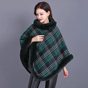 top nice quality faux fur poncho grid pattern thick faux fur shawl warmer in 2023 winter