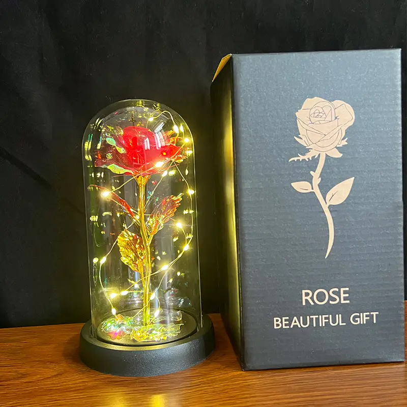 Black Dragon Rose Regalo para el día de San Valentín Gold Leaf Rose para su Beauty And Beast Rose con luz