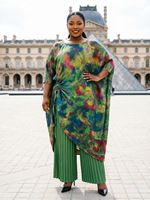 Ensemble assorti 2 pièces pour femmes africaines grandes tailles : haut kaftan imprimé abstrait à manches chauve-souris et pantalon plissé à jambes larges