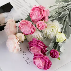 High Quality Artificial Flower Bouquet Real Touch Artifical 3 Head Silk Peony For Mother's Day Gift