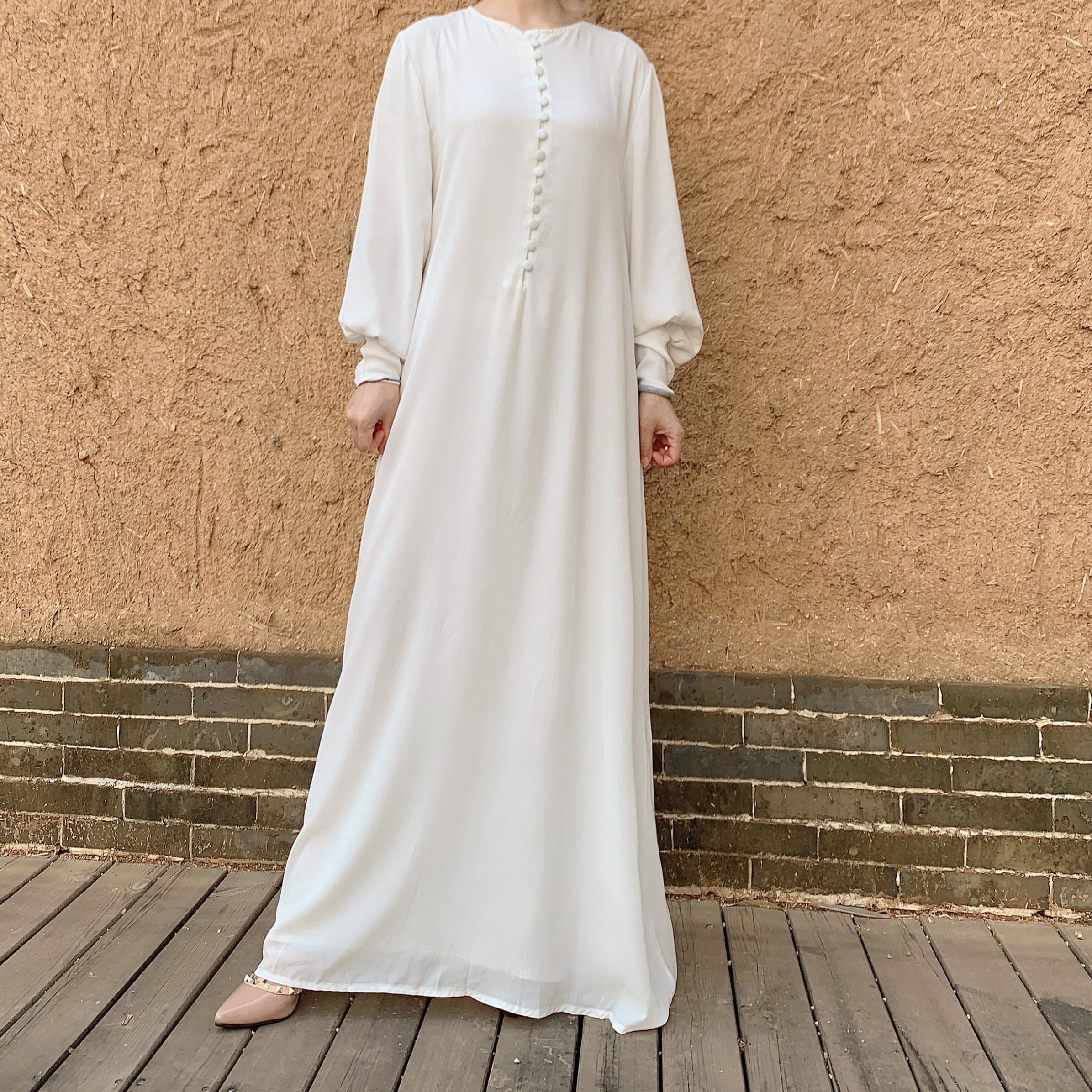 Wholesale High Quality Elegant Muslim Women Long Abaya with buttons Chiffon Dress Islamic Clothing