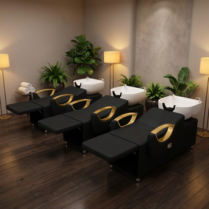 เก้าอี้สระผมสำหรับร้านเสริมสวยทันสมัยจากโรงงานโดยตรง พร้อมอ่างเซรามิก ที่พักเท้าปรับได้ วัสดุหนัง PU คุณภาพดี ราคาประหยัด - Product Image 3