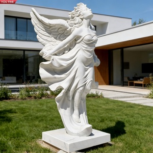 YOUFINE <span class=keywords><strong>Statue</strong></span> d'<span class=keywords><strong>ange</strong></span> volant <span class=keywords><strong>en</strong></span> marbre blanc sculpté à la main grandeur nature, sculpture d'<span class=keywords><strong>ange</strong></span> moderne <span class=keywords><strong>pour</strong></span> l'aménagement paysager extérieur - Product Image 1