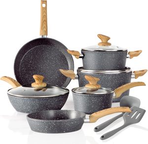 Ensemble d'accessoires de cuisine 9 pièces pour la maison, batterie de cuisine en alliage d'aluminium avec poignée en bois, antiadhésif, en fonte, nouvelle arrivée - Product Image 1