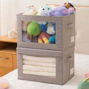 Cotton and Linen Fabric <b>Storage</b> <b>Boxes</b> Closet Clothes Organizers Visual Windows <b>Storage</b> <b>Bins</b> with Lids - Product Image 5