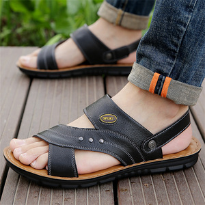 Sandalias de cuero genuino para hombre con tiras cruzadas, suela gruesa antideslizante, casuales de verano, punta abierta, suela de goma - Product Image 3
