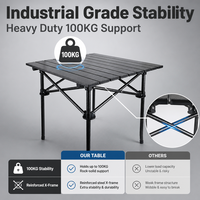 Table de pique-nique pliable compacte en aluminium mat anti-rayures avec plateau en lattes et structure en acier renforcé en forme de X pour l'extérieur