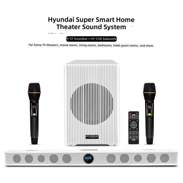 Hot Sale HY-57 Soundbar Subwoofer Home Theater System, BT Karaoke Sound Bar With Dual Wireless Microphones & Remote For TV Party