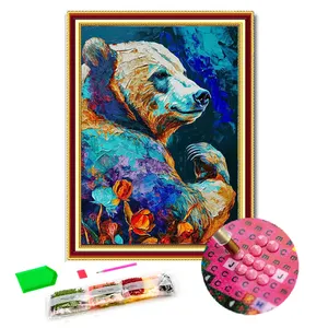 5D ภาพวาดเพชรชุดสัตว์ DIY หมีเพชรเย็บปักถักร้อยทิวทัศน์ภาพโมเสคของ Rhinestone ตกแต่งบ้าน