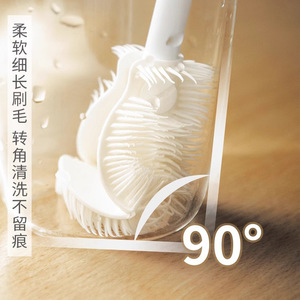 Cepillo para biberones con mango largo, limpiador de tazas, herramienta de limpieza de cocina de plástico para biberones y tazas, cabezales de cepillo de PE blancos, paquete de 2. - Product Image 4