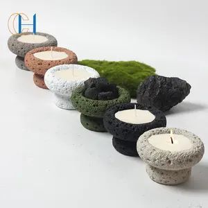 C&H Unique Design Colorful Cement Candle Jar with 4 Color of Nordic Shape Candle Holder