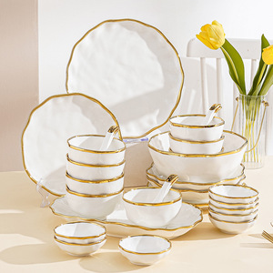 Juego de Vajilla de Cerámica con Borde Dorado de Lujo Europeo, Material de Grado Alimenticio <span class=keywords><strong>para</strong></span> el Hogar, Uso Diario, Hoteles y Regalos - Product Image 5