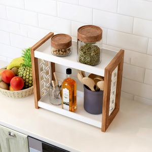 Best Selling Eco-Friendly Double Tier Wood Wall Mounted <b>Kitchen</b> Spice <b>Rack</b> Storage Organizer at Cheap Price - Product Image 1
