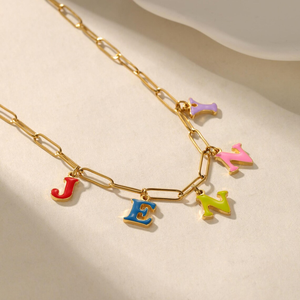 Collana Personalizzata Jietao con Ciondolo Smaltato Colorato a Forma di Lettera, Parola, Logo DIY, Anti-Ossidazione, Gioielli Originali per Donne - Product Image 3