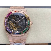 Montre mécanique étanche de qualité supérieure pour la plongée, 41 mm, mouvement THB Factory 3132, 15412, squelette, diamants arc-en-ciel