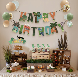 Conjunto de decoración de <span class=keywords><strong>cumpleaños</strong></span> con temática de dinosaurio de dibujos animados, decoración de <span class=keywords><strong>feliz</strong></span> <span class=keywords><strong>cumpleaños</strong></span>, tira de papel brillante para pastel, cartel de letras, globo - Product Image 6