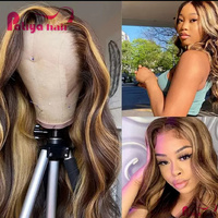 Perruque en cheveux humains péruviens ondulés Lace Front 150% densité,-P4/27 brun blond | 13x4 | naissance des cheveux | pre-plucked
