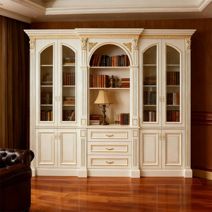 Librería de Madera Tallada con Cristal Europeo, Puerta de Madera Maciza de Okoume, Estructura de Madera Contrachapada Pintada, Estantes para Libros, Librería para Oficina o Sala - Product Image 4
