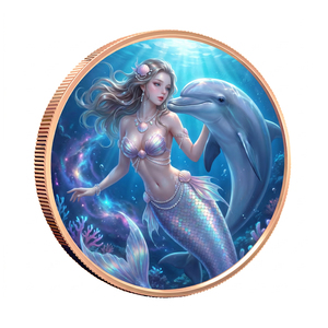 Pièce de défi en cuivre fin .999 de 1 oz, imprimée UV, Thème Déesse Sirène <span class=keywords><strong>Dauphin</strong></span>, Médaille Commémorative Fantaisie Sous-Marine, Art Sirène Océanique - Product Image 1