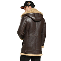 Blouson B-3 à capuche en cuir de mouton véritable pour homme