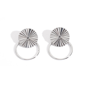 Chic Fashion Stainless Steel Large Dangle Metal Earrings Tarnish Free 18K PVD <b>Gold</b> Plated Textured <b>Disc</b> Stud Earrings - Product Image 6