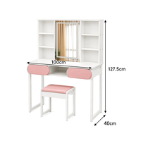 Bureau de toilette moderne avec miroir et étagères de rangement, table de maquillage avec tabouret