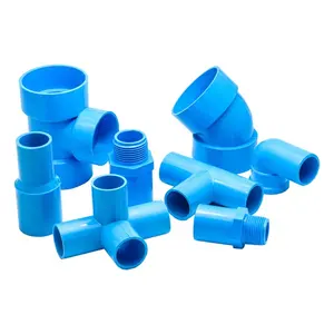 PVC kualitas tinggi UPVC PPR biru Finishing 1/2 "untuk 4" siku 45 90 Tee Cross PVC fitting pipa