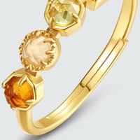 Vintage Staggered Multi-Color Rose Cut Natural Gemstone Ring 10K Gold Plated 925 Sterling Silver Adjustable Womens Fine Jewelry