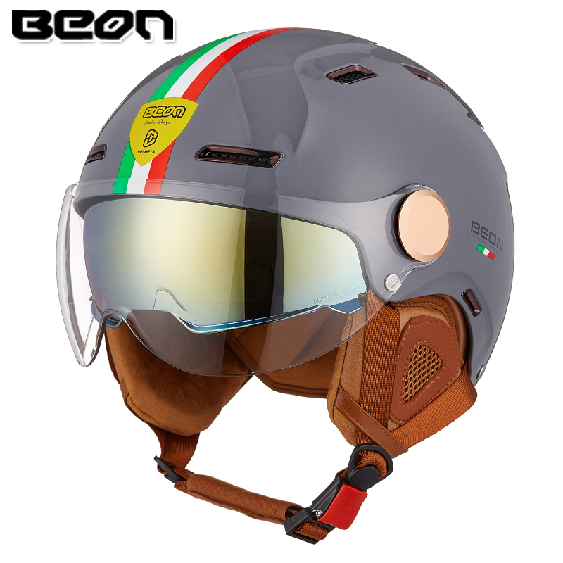 新品　BEON ヘルメット グレー/オレンジ BEON B112 Summer Dual Lens Half Face Helmet for Motorbike