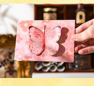 Carte de vœux 3D en <span class=keywords><strong>carton</strong></span> à faire soi-même sur le thème de l'amour et des papillons de mariage, avec design de dessin animé, pour écriture manuscrite - Product Image 4