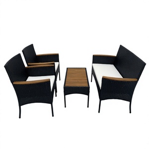 Meilleure Vente : Ensemble de Jardin/Patio Moderne et Durable en Rotin (4 Pièces) KD avec Coussins en Bois d'Acacia, Imperméable pour Extérieur/Intérieur, Terrasse/Cour - Product Image 1