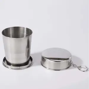 70ml 150ml 250ml Wholesale Portable Folding Camping Mug Stainless Steel Collapsible Travel Cup With Keychain