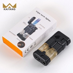 Encendedor de cigarros Triple Jet Flame de lujo con cortador incorporado, regalo de cuerpo transparente de butano recargable para <span class=keywords><strong>novio</strong></span> - Product Image 1