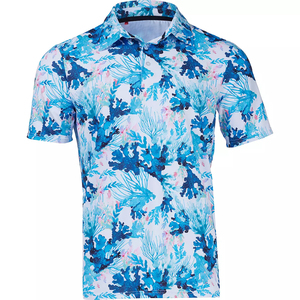 Polo de golf personnalisé pour homme, en polyester et élasthanne de haute qualité, imprimé floral design, luxe, performance, séchage rapide - Product Image 2
