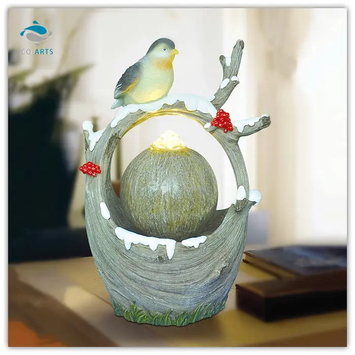 Natural style decorative items for living room a bird on the branch water ball fountain