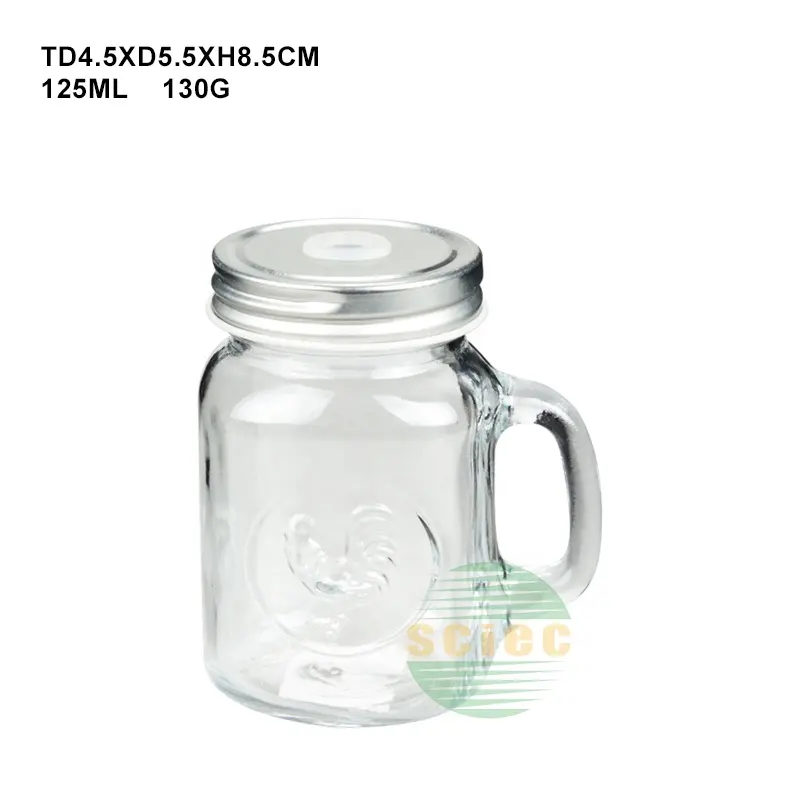 SCIEC customs logo printing 4oz 113ml mini glass mason jar with lid and handle for jam food storage small hot pot