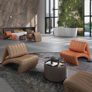 AOMISI CASA, silla de ocio de estilo italiano <span class=keywords><strong>sin</strong></span> brazo, silla perezosa de cuero en forma de Z, silla de salón moderna con logotipo personalizado para sala de estar - Product Image 4