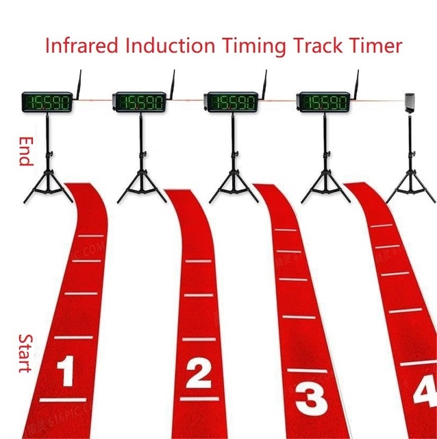GX Large Green Color LED Race Timing Clock Wireless Laser Timer for Semi Outdoor Running Events Racing Track Sprints Timer