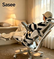 Chaise ergonomique Hbada X7 à dossier haut en maille avec repose-pieds, soutien lombaire, profondeur d'assise réglable et tension d'inclinaison pour une utilisation prolongée