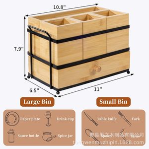 Wooden Cutlery <b>Storage</b> <b>Box</b> 3 Tier Desktop Organizer With Drawer For <b>Kitchen</b> Utensil <b>Storage</b> - Product Image 5