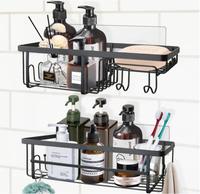 Organisateur de douche moderne en acier inoxydable, porte-savon, sans perçage, montage mural, étagère de douche, 4 crochets adhésifs sans trace, salle de bain