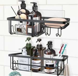 Modern Stainless Steel <strong>Shower</strong> Organizer Soap Holder No Drilling Wall Mounted <strong>Shower</strong> Rack 4 Traceless Adhesive Hooks Bathroom - Product Image 2