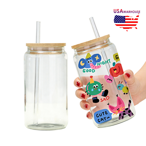 Gobelets en <span class=keywords><strong>verre</strong></span> transparent de 16 oz, sans BPA, réutilisables, pour sublimation, lot de 50, avec couvercle en bambou et <span class=keywords><strong>paille</strong></span> - Product Image 2