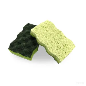 Topeco Biodegradable Large Size Natural Cellulose Cleaning Sponge With Scouring Pad