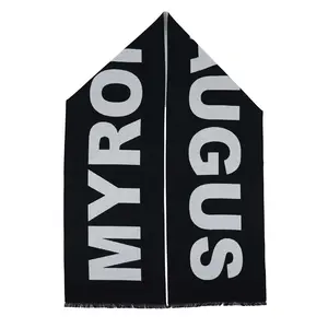 Logotipo da empresa personalizada, lenço de lã preto com bordado com borla