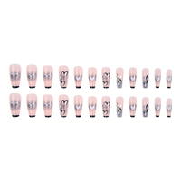 Faux ongles à presser chic, nude et noir, style Ins tendance, forme cercueil moyenne, en matériau ABS, avec pointes contrastées, 24 pièces