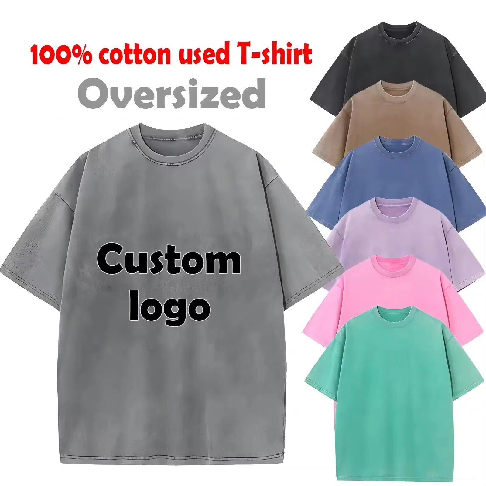 OEM Wholesale Big and Tall Men's Acid Wash Vintage Tshirts Plus Size T-shirts Mineral Wash Plain Custom Logo Printing Cotton